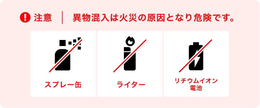 注意　異物混入は火災の原因となり危険です。